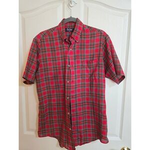 Par Four Sportswear Mens Medium Tall Red Plaid Short Sleeve Button Shirt /0528